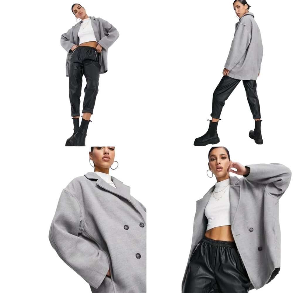 Free People Oversized Light Gray Double-Breasted Blazer